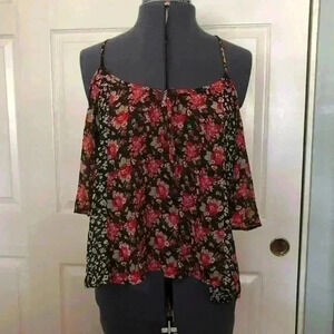 INTO SHEER BLACK RED FLOWER THIN STRAP BLOUSE TOP BEST FIT MEDIUM